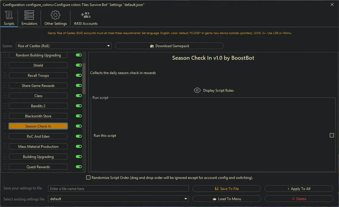 Rise of Castles Bot - Season Check In